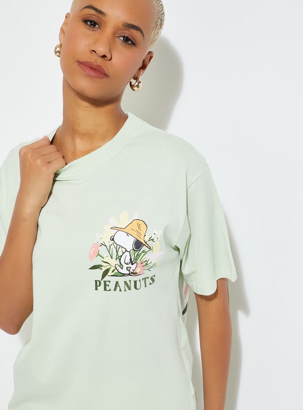 ALAYA F X URB_N Women Peanuts Print Oversized T-shirt