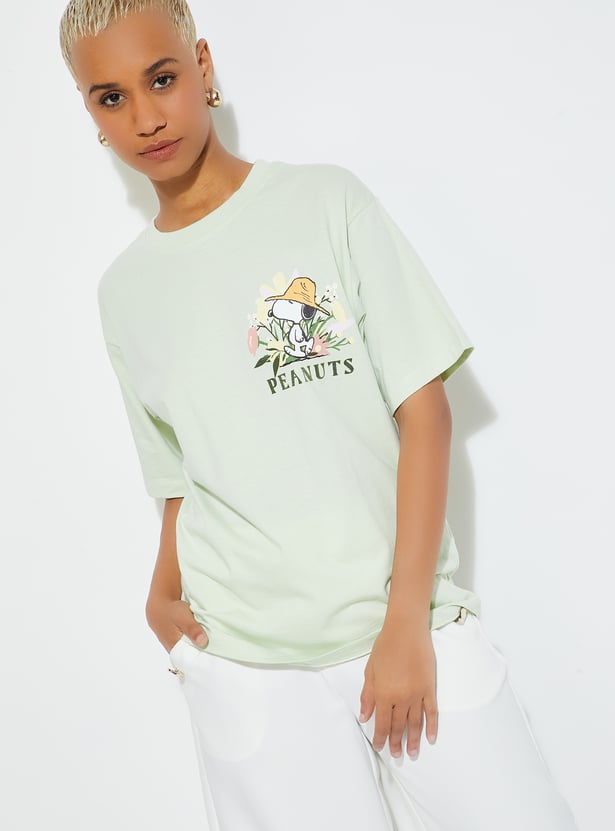 ALAYA F X URB_N Women Peanuts Print Oversized T-shirt