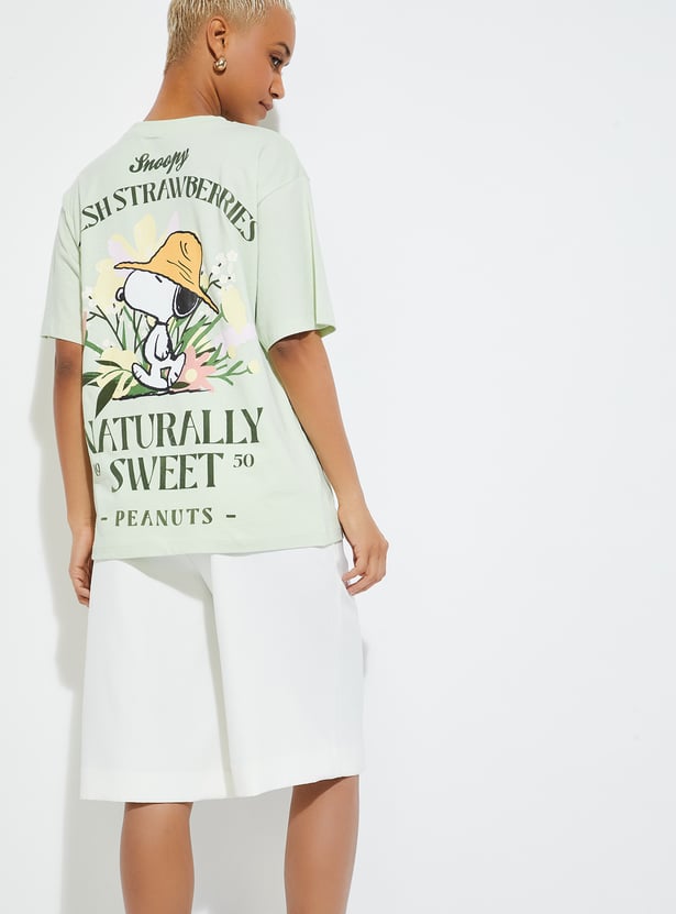 ALAYA F X URB_N Women Peanuts Print Oversized T-shirt