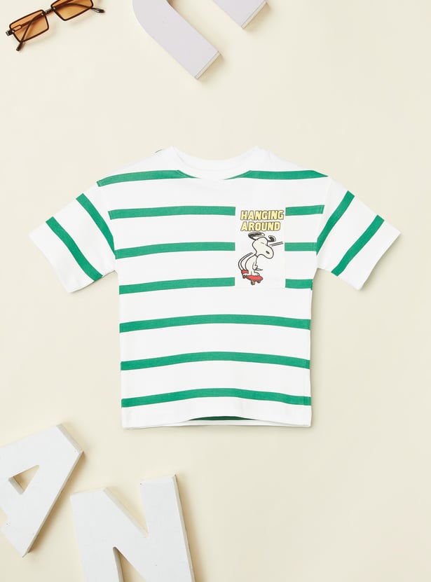 Boys Peanuts Print Striped T-shirt