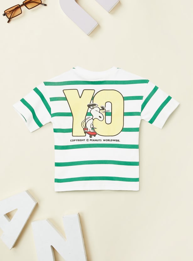 Boys Peanuts Print Striped T-shirt