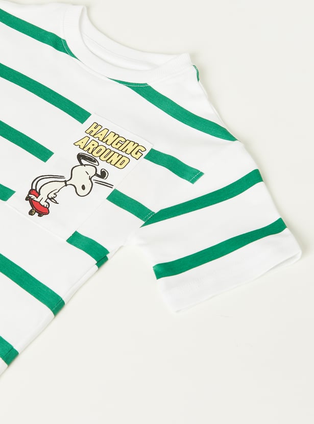 Boys Peanuts Print Striped T-shirt