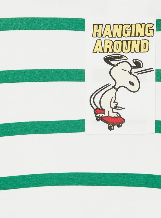Boys Peanuts Print Striped T-shirt