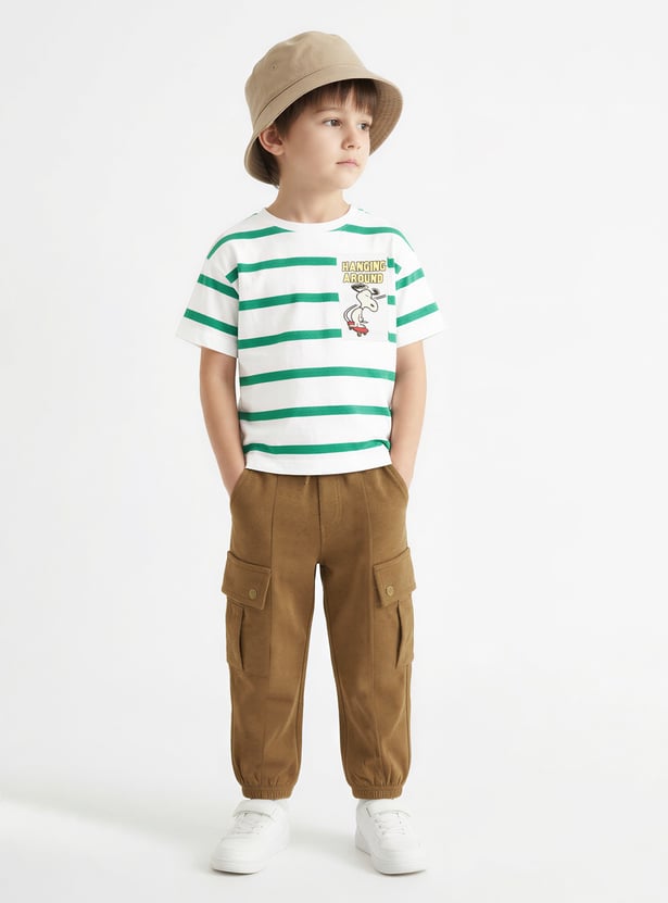 Boys Peanuts Print Striped T-shirt