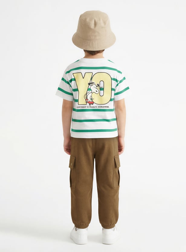 Boys Peanuts Print Striped T-shirt
