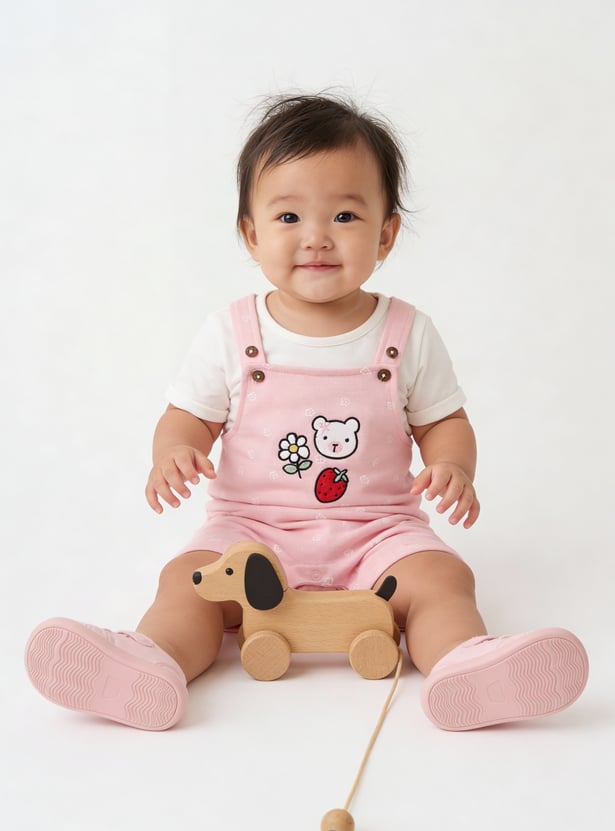 Girls Applique Dungaree with T-shirt