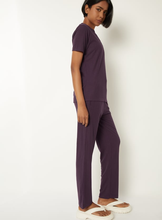 Women Textured PJ Set