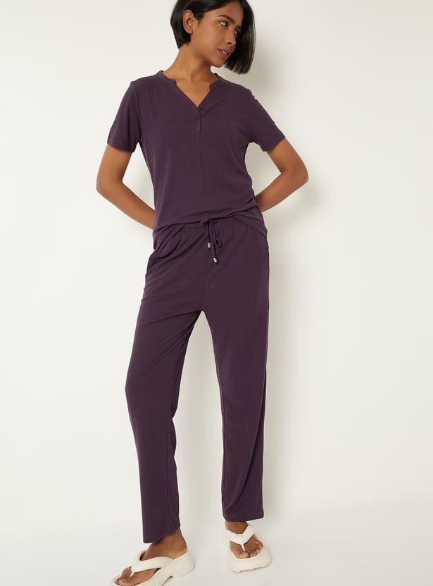 Women Textured PJ Set