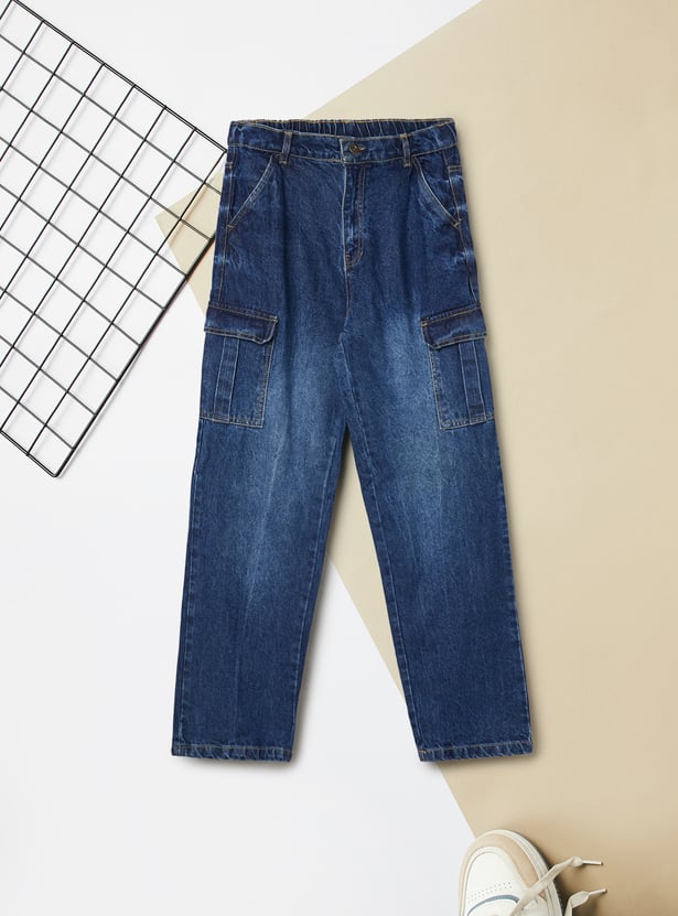 Boys Washed Loose Fit Cargo Jeans