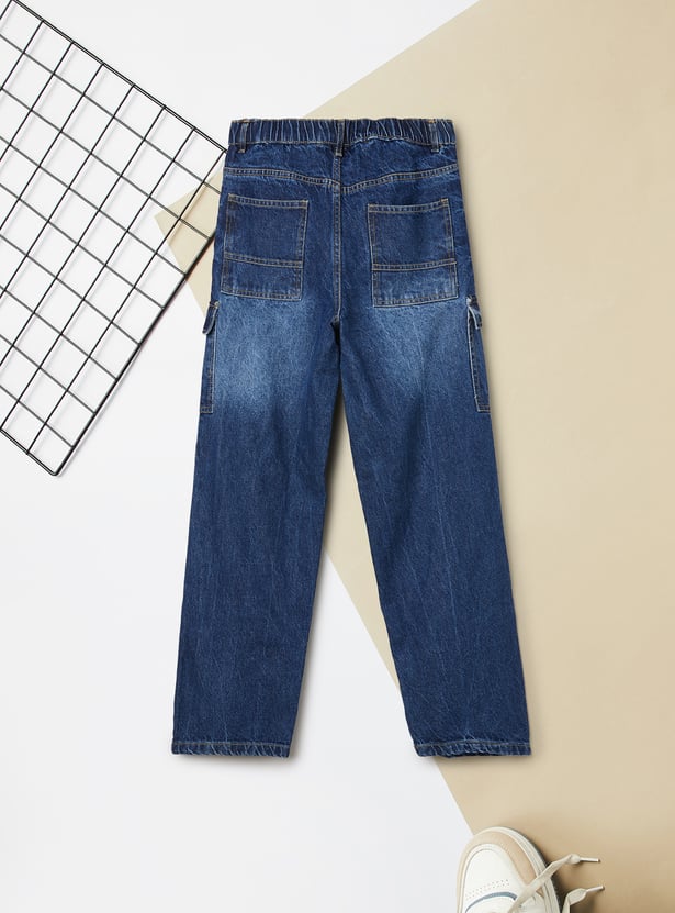 Boys Washed Loose Fit Cargo Jeans