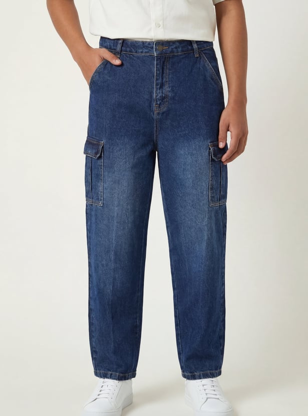 Boys Washed Loose Fit Cargo Jeans