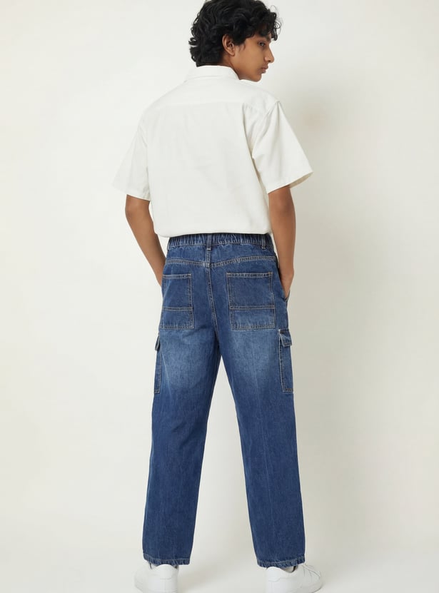 Boys Washed Loose Fit Cargo Jeans