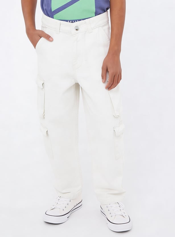 Boys Solid Cargo Jeans