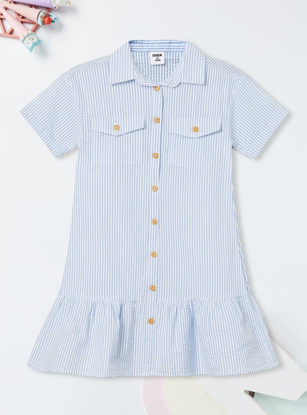 Girls Striped Seersucker Shirt Dress