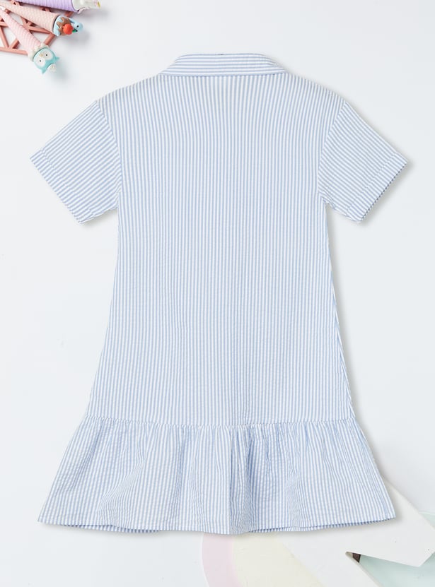 Girls Striped Seersucker Shirt Dress
