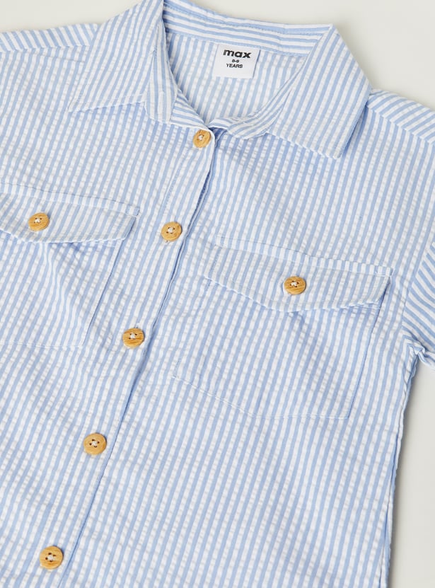 Girls Striped Seersucker Shirt Dress