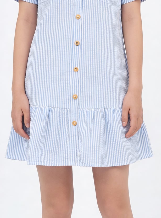 Girls Striped Seersucker Shirt Dress