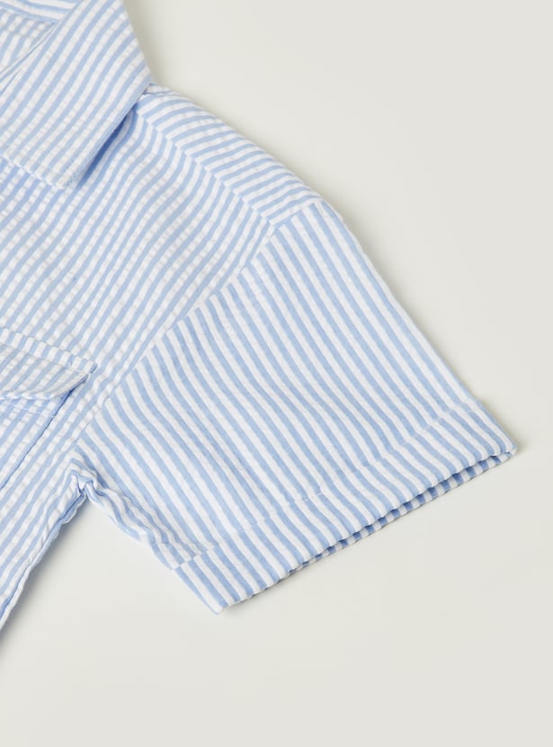 Girls Striped Seersucker Shirt Dress