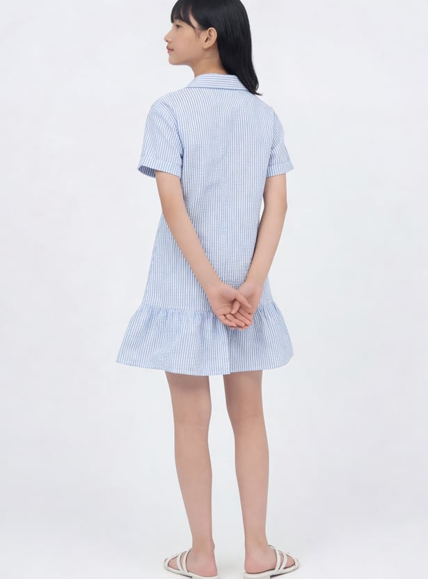 Girls Striped Seersucker Shirt Dress