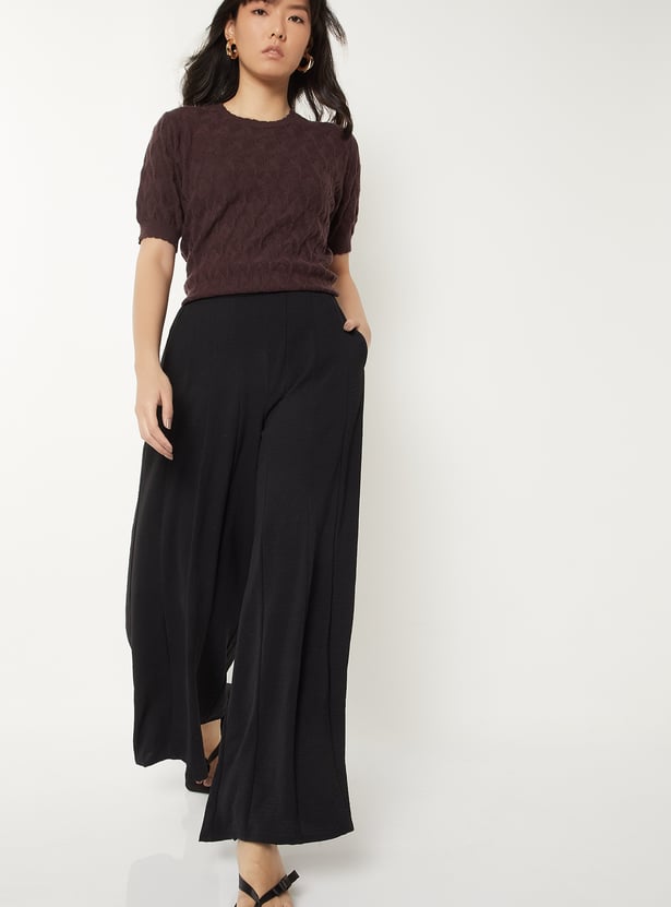Women Panelled Flared Trousers