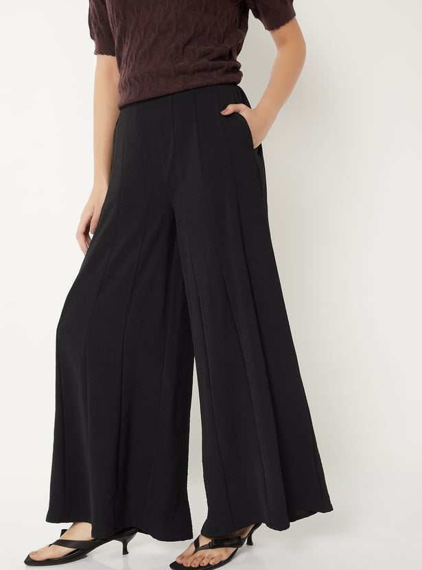 Women Panelled Flared Trousers