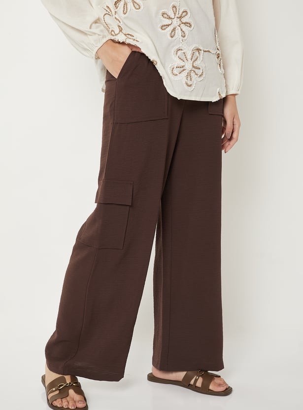 Women Solid Loose Fit Cargo Trousers