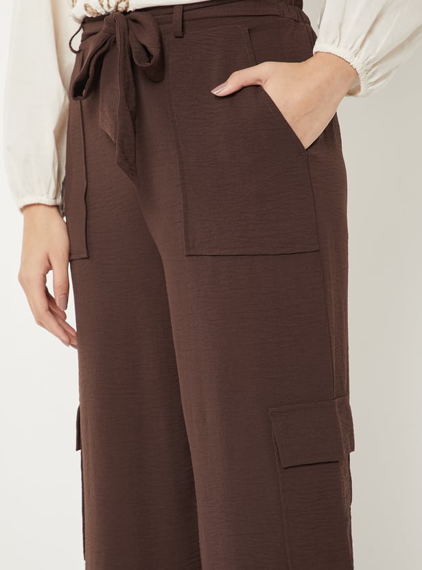 Women Solid Loose Fit Cargo Trousers