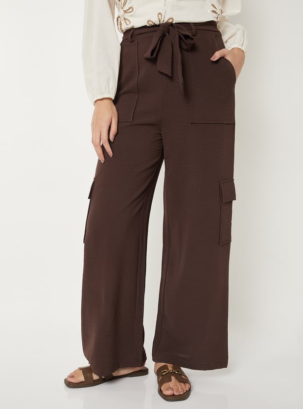 Women Solid Loose Fit Cargo Trousers