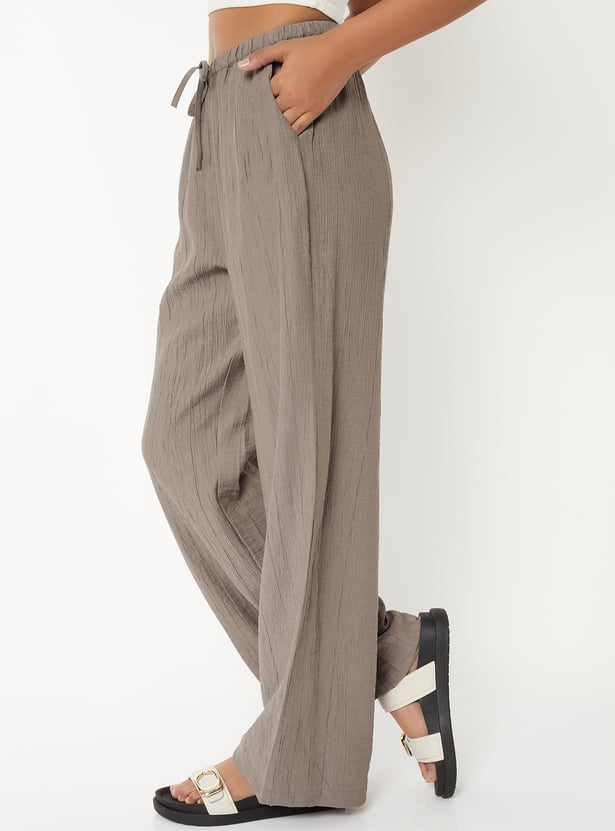 Women Textured Relaxed Fit Trousers
