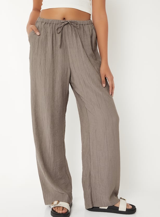 Women Textured Relaxed Fit Trousers