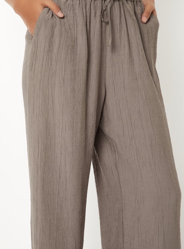 Women Textured Relaxed Fit Trousers