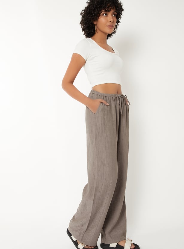 Women Textured Relaxed Fit Trousers