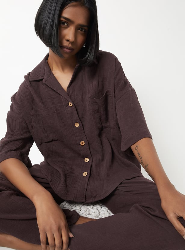 Women Textured PJ Set