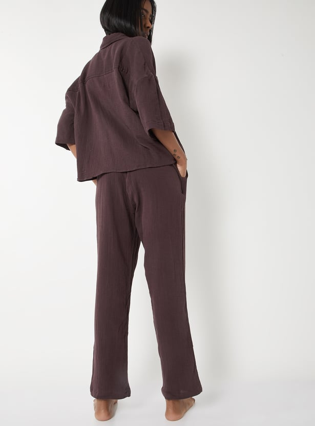 Women Textured PJ Set