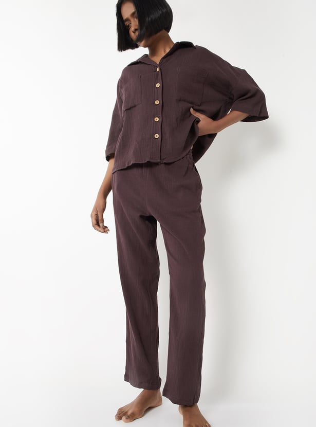 Women Textured PJ Set
