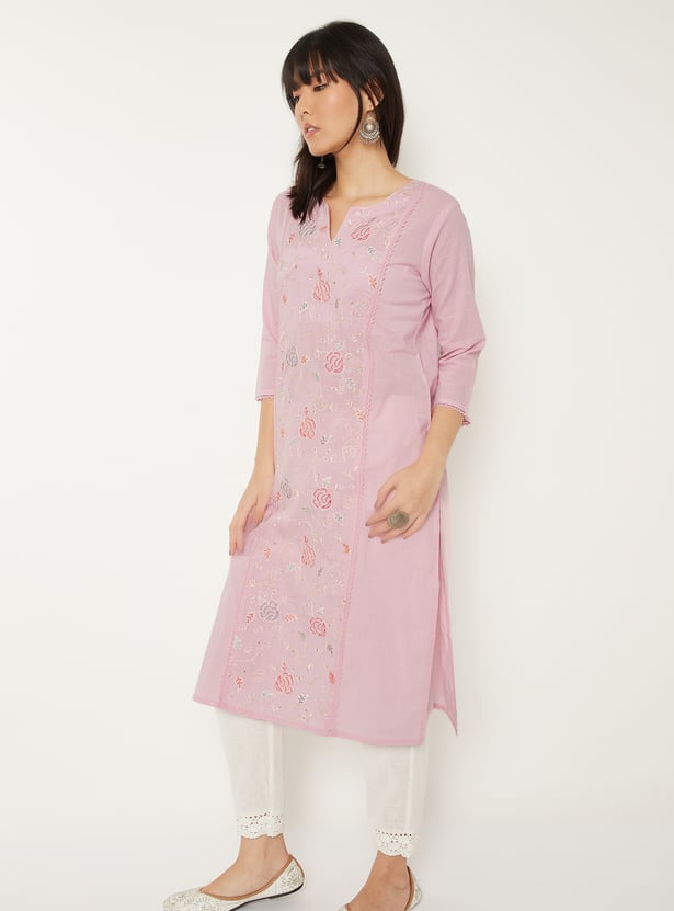 Women Embroidered Straight Kurta Set