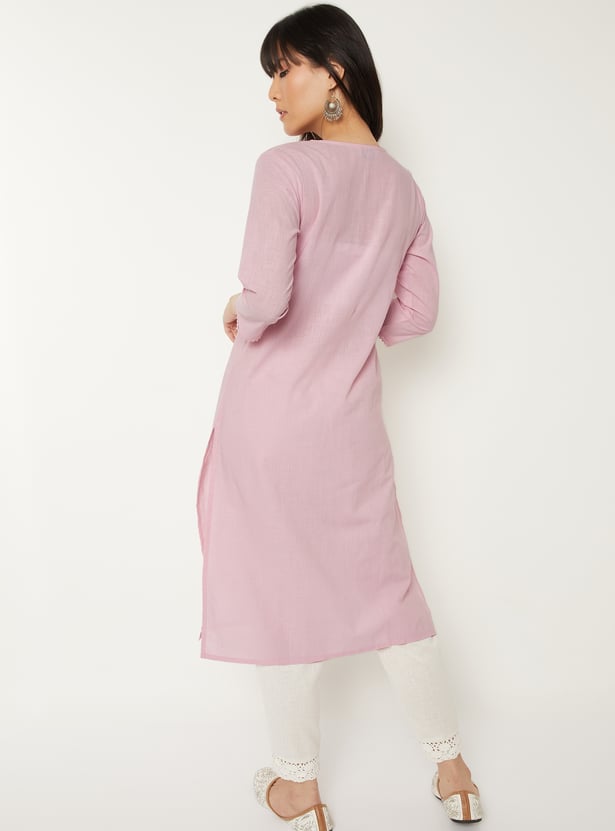 Women Embroidered Straight Kurta Set