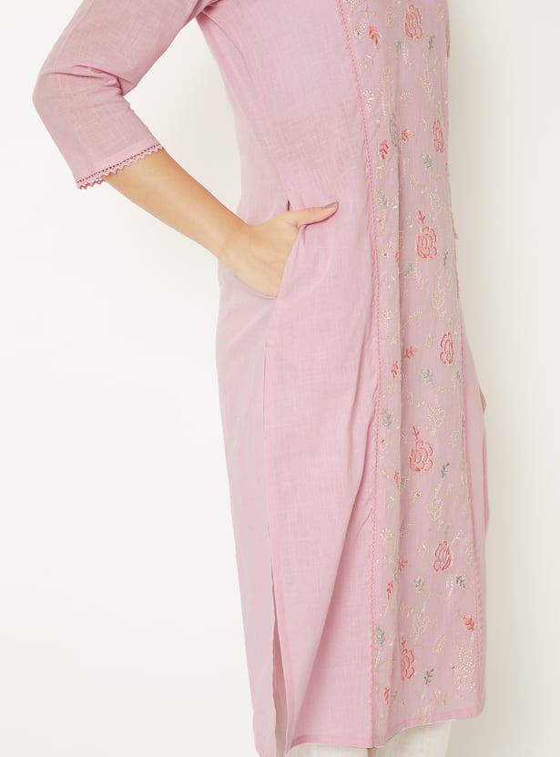 Women Embroidered Straight Kurta Set