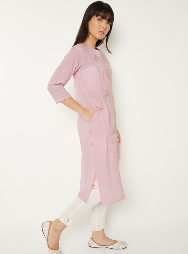 Women Embroidered Straight Kurta Set