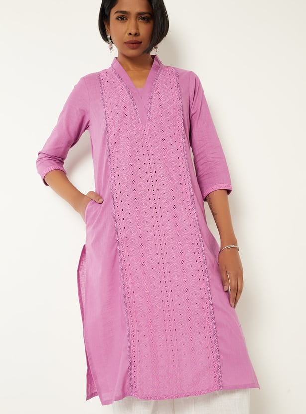 Women Schiffli Straight Kurta