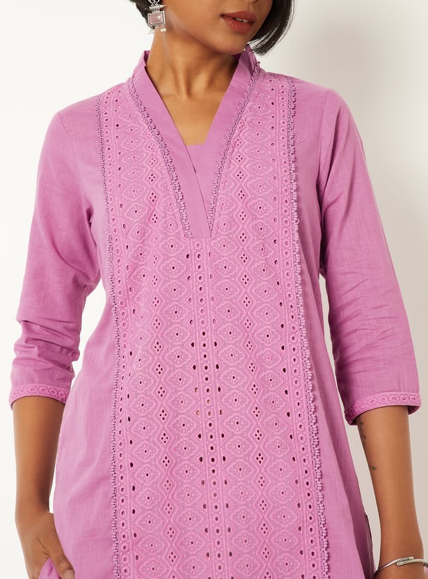 Women Schiffli Straight Kurta