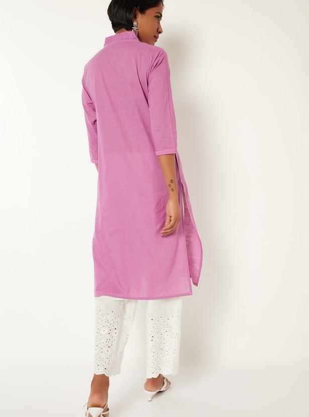 Women Schiffli Straight Kurta