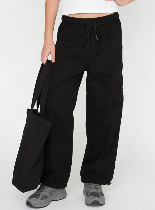 Girls Solid Parachute Cargos