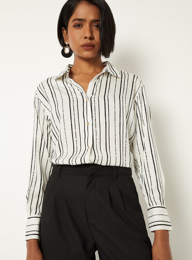 Women Striped Satin-Finish Shirt