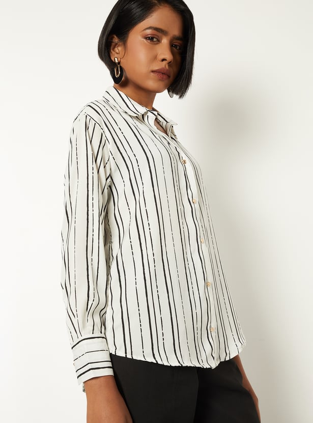 Women Striped Satin-Finish Shirt
