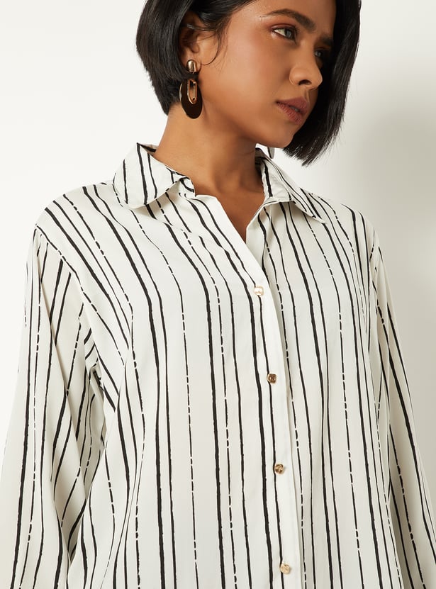 Women Striped Satin-Finish Shirt
