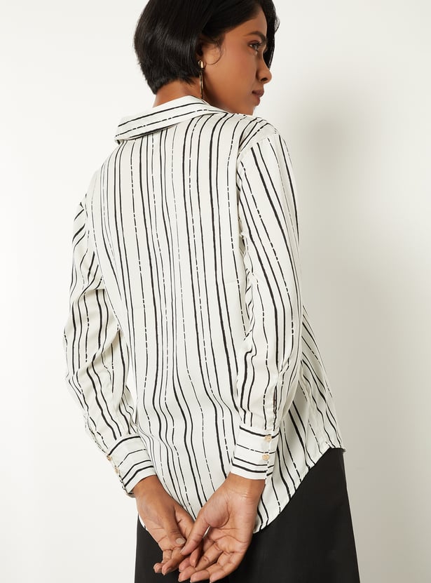 Women Striped Satin-Finish Shirt
