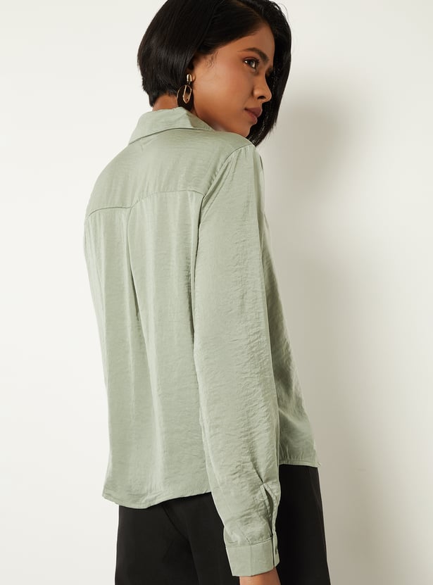 Women Satin Finish Shirt Style Top