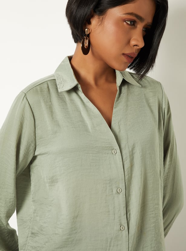 Women Satin Finish Shirt Style Top