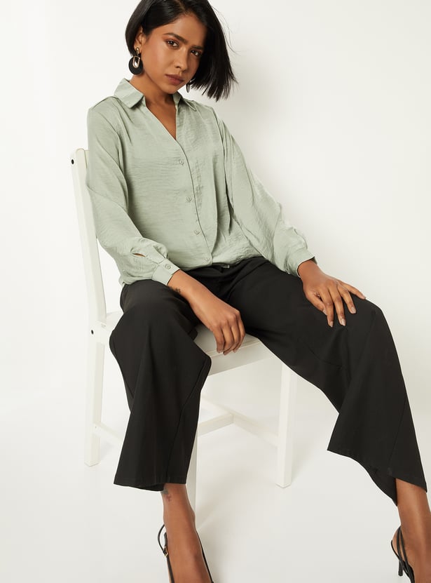 Women Satin Finish Shirt Style Top